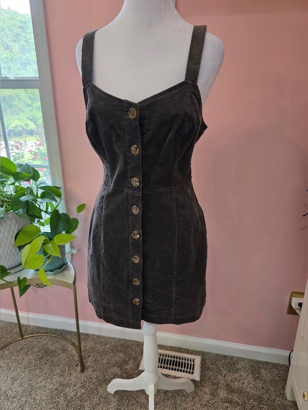 Altar’d State Brown Corduroy Button Front Jumper Dress Size M Y2K 90s
